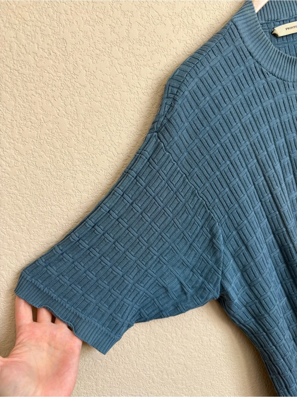 Pronto Uomo Men's XXL Blue Silk Cotton Textured Short Sleeve Crewneck Sweater
